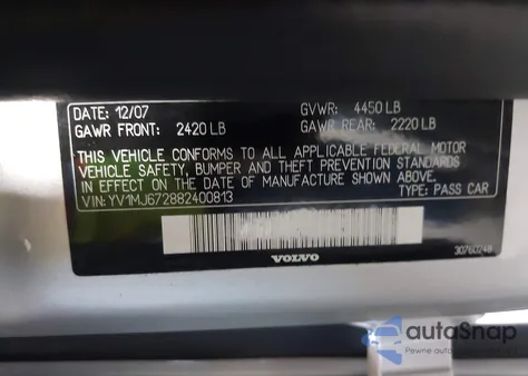 2008 Volvo V50 T5 z USA, uszkodzony, nr VIN YV1MJ672882400813